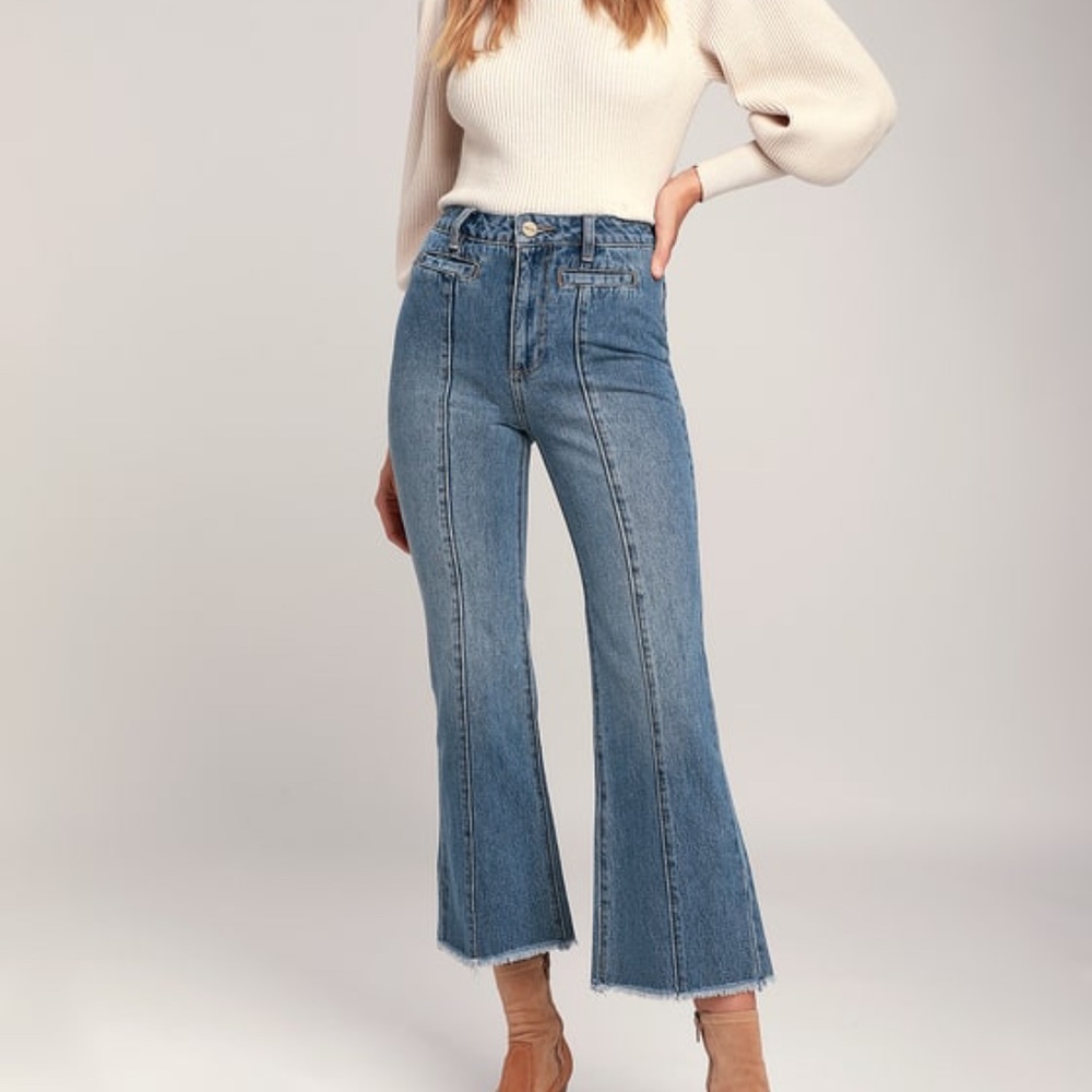Amuse Society - Flying High Medium Wash Seamed Wide-Leg Jeans (size: 27)